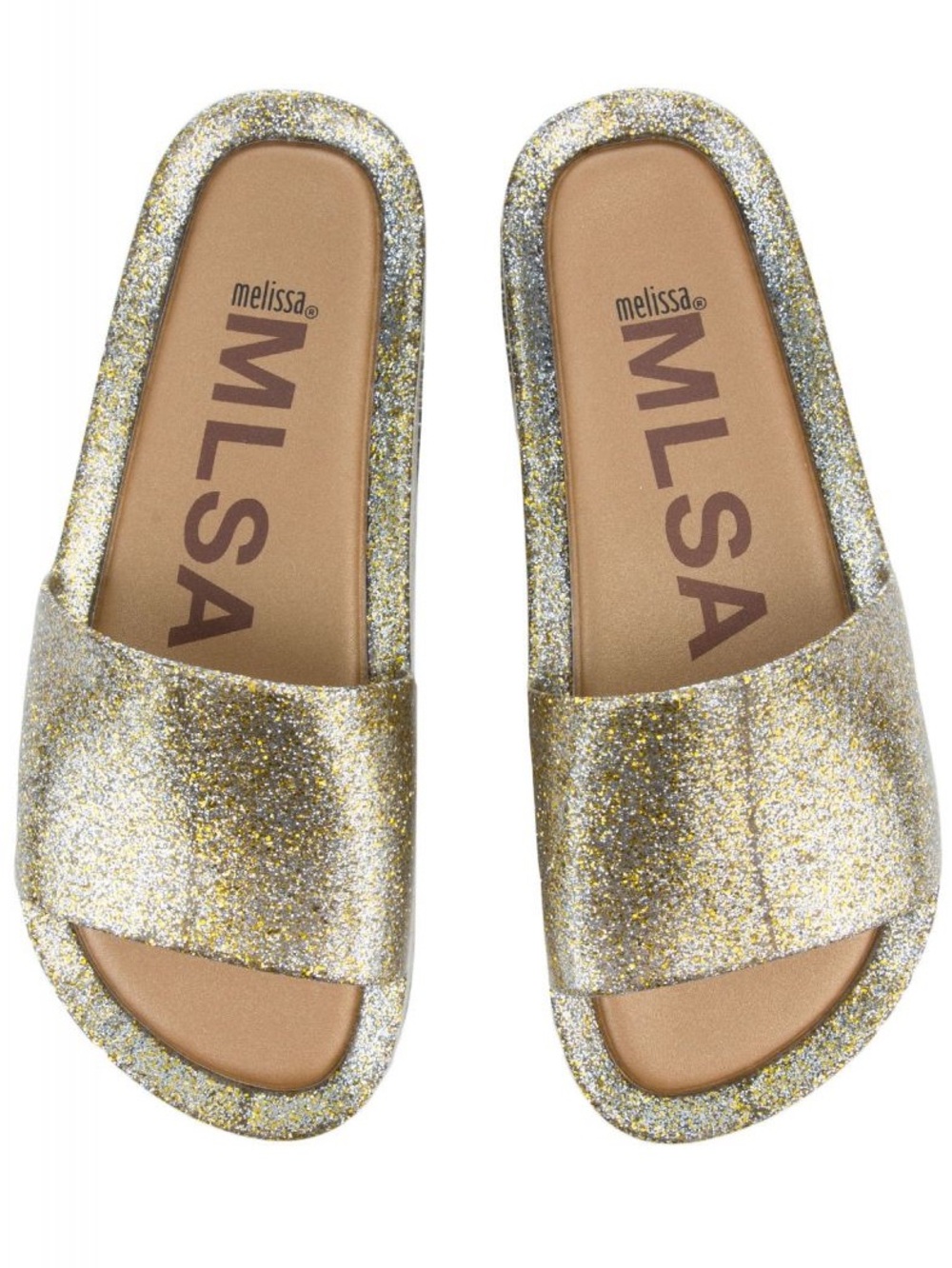 Melissa Metallic Glitter Slide Sandals - Gold